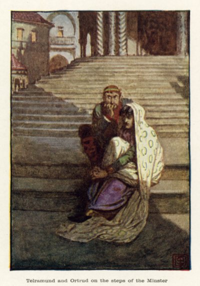 Telramund y Ortrud en los escalones de la Catedral de John Byam Liston Shaw
